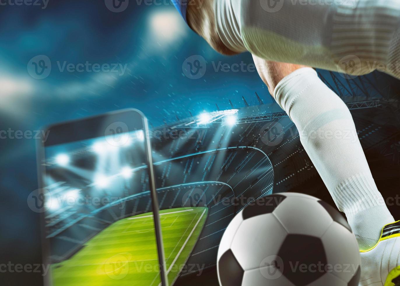 live sports event on a mobile device betting on football match photo